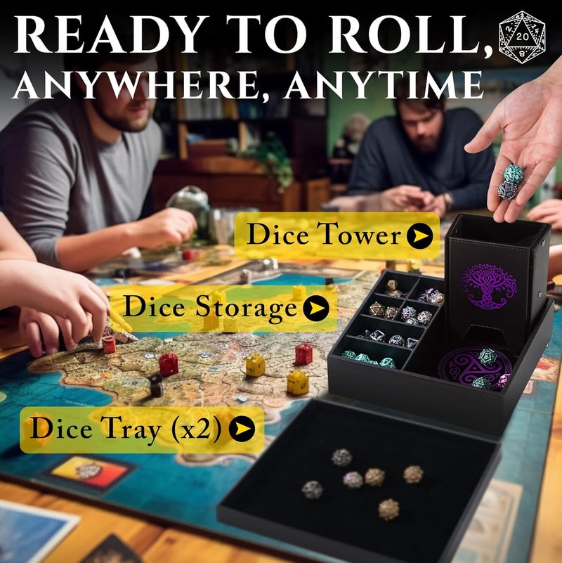 Soar Forge Dice Tray and Dice Tower for DND and RPG - All-in-One Game Roamer Tray & Large Tower for Random Rolls - Stores Your Sets, Mini's and More Compatible with D&D (Purple Tree) - Image 3